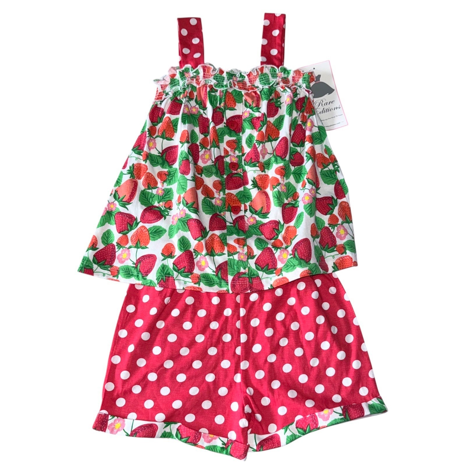Rare Editions Big Girls 6x 2 Piece Red Polka Dot Strawberry Shorts Set Nwt